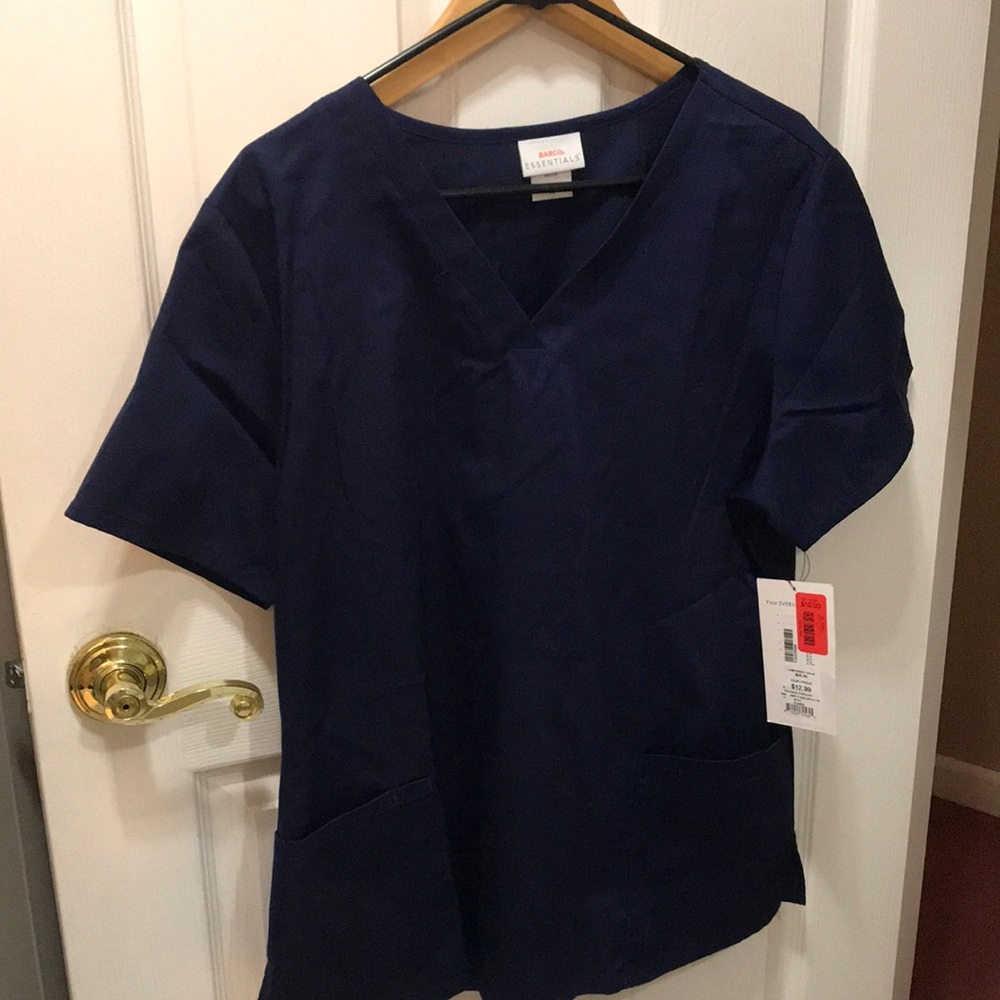 Dark blue scrubs V neck top with pockets